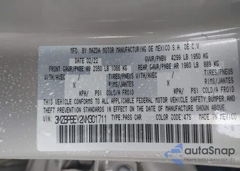 2022 Mazda Mazda3 Premium Plus from USA, damaged, VIN 3MZBPBEY2NM301711